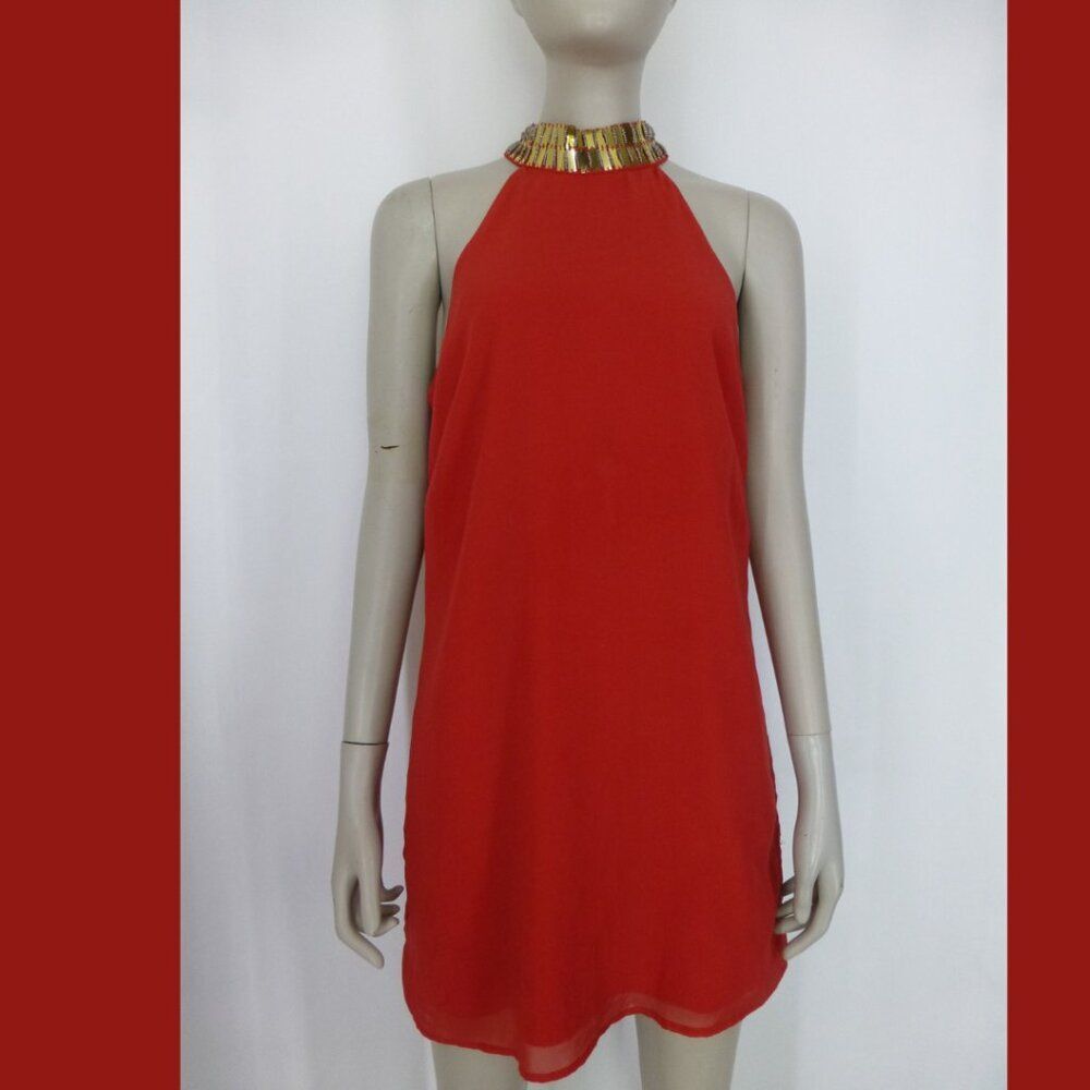 Bebe Gold and Red Halter Dress (Selling as is, please read carefully) - Picture 2 of 13
